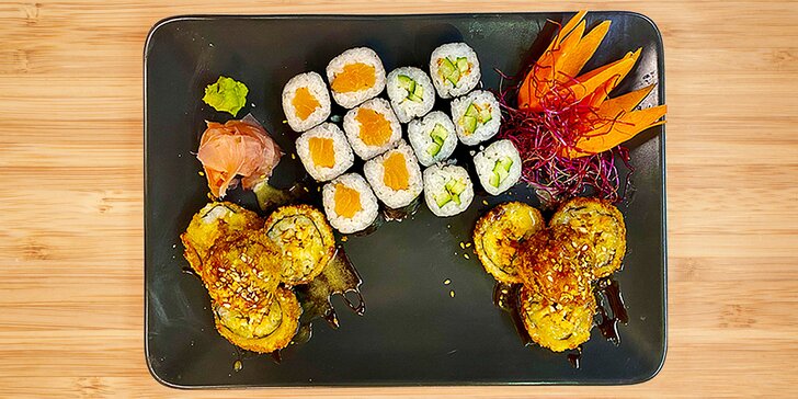 Sushi sety s 10–24 kousky: maki, nigiri i california, losos, tuňák, krevety i kuřecí maso
