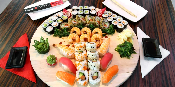 Sushi sety: 34 nebo 50 kousků s lososem, krevetami, tuňákem i avokádem