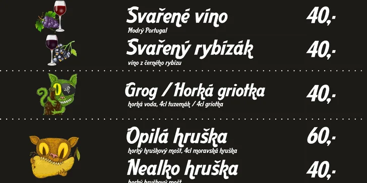 Teplé nápoje na vánočním trhu na Zelňáku: svařák, rybízák, nealko i opilá hruška či grog