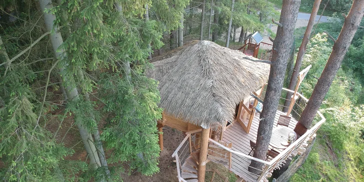 Bydlení v treehousu u lesa nebo rybníku na severu Čech a piknikový koš se snídaní