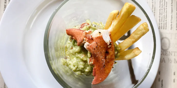 3chodové menu s humřími specialitami pro 2 osoby: s guacamole, salátem i těstovinami