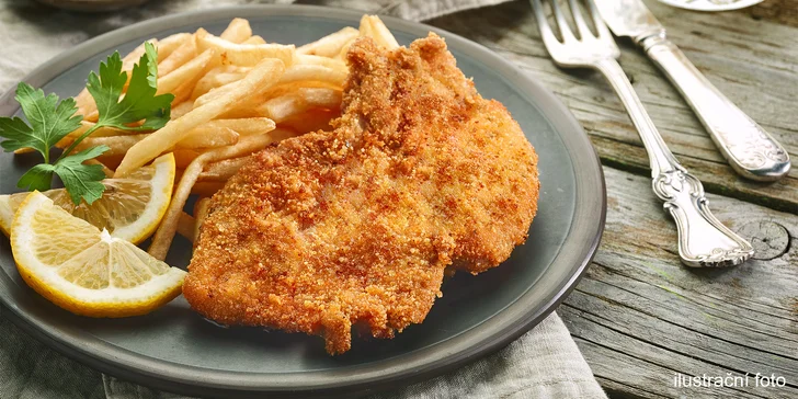 Polední menu dle výběru z denní nabídky Na Brusírně v Táboře: vývar, kulajda, řízek, smažák i další jídla