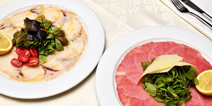 Gurmánské tříchodové menu u Václaváku: carpaccio, mořské plody či steak, dezert i prosecco