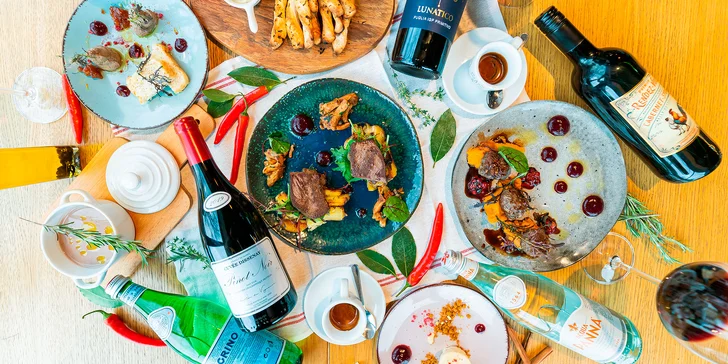 Degustační italské menu Terra s vinným párováním v restauraci Babetti pro 2 osoby