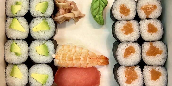 Sushi sety na odnos s sebou: 16, 18 a 34 kusů s avokádem, krevetami i lososem