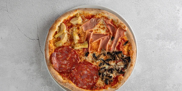Tři pizzy o průměru 35 cm podle výběru z 16 druhů, krabice na odnos