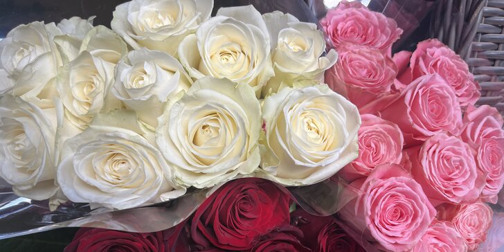 Romantika na zavolanou: pugét červených, bílých či růžových růží včetně dopravy