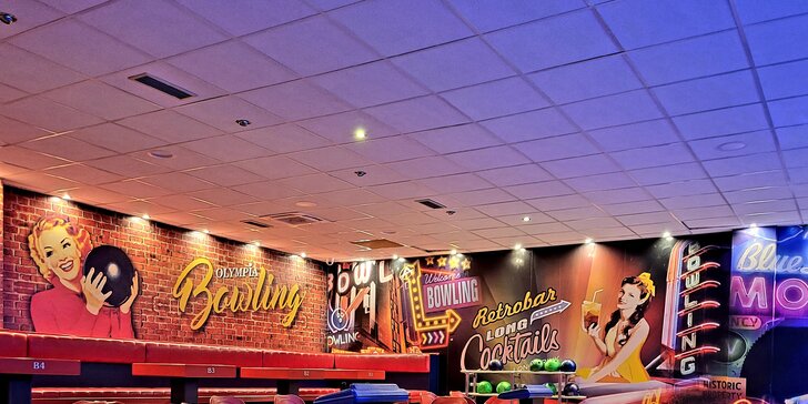 Nově zrekonstruovaný bowling se 6 drahami a UV provedením: 1 nebo 2 hod. až pro 6 hráčů