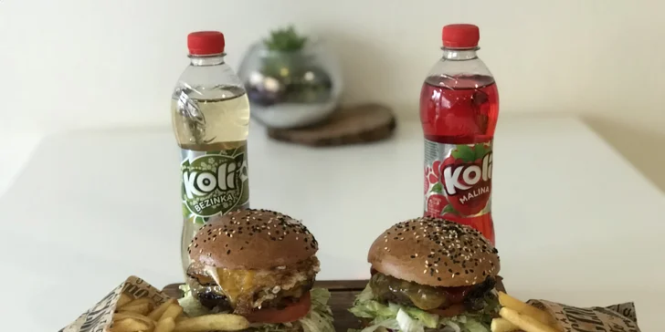 Burger podle výběru z 5 druhů, hranolky a limonáda pro 1 nebo 2 osoby