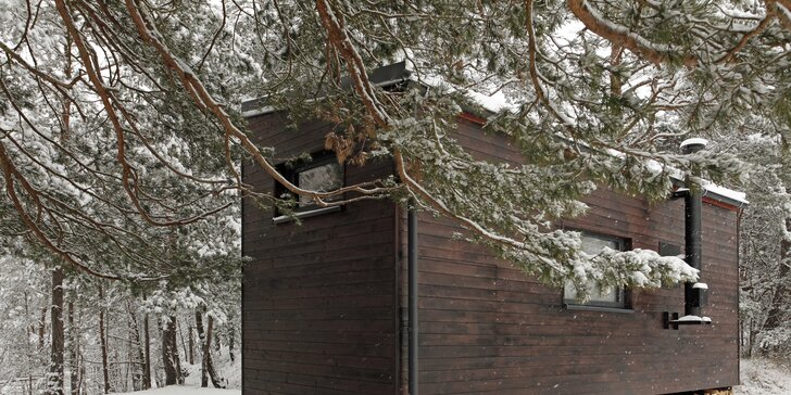 Krásně vybavený dřevěný domek u zatopeného lomu v podhůří Šumavy: pobyt až pro 4 osoby