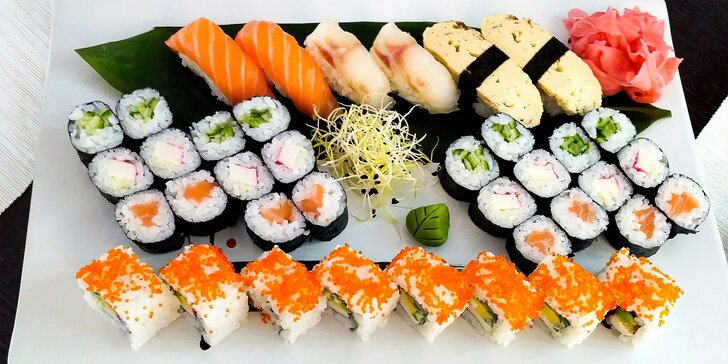 Sushi v podzámčí: 24 nebo 38 rolek s lososem, mořským vlkem i krabem