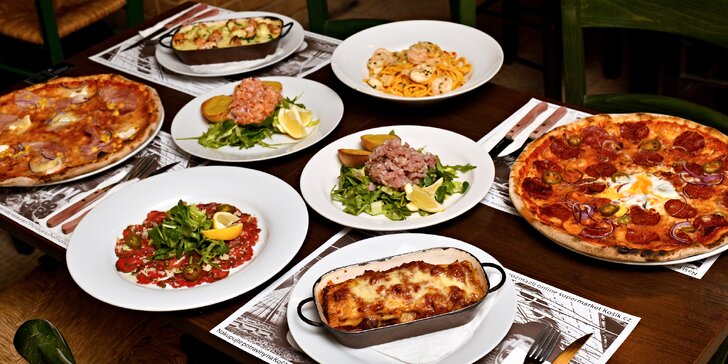 Italské degustační menu dle výběru pro dva: lasagne, gnocchi, spaghetti i risotto či pizza