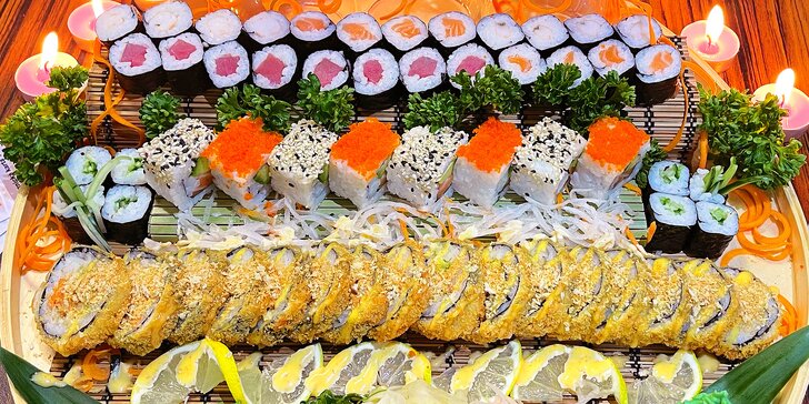Sushi sety s 24 až 58 kousky: maki, nigiri a další rolky s rybami i zeleninou