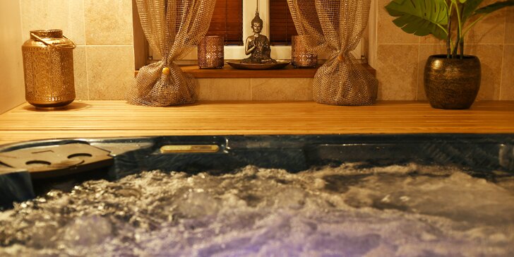 Dokonalý relax pro 2–3: privátní wellness, vířivka, sauna, masáž i sekt