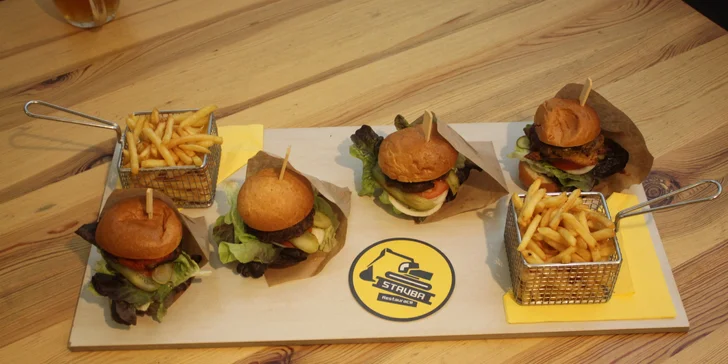 4× jiná chuť: burgerové degustační menu a hranolky, Cheese i Bacon a Jack Daniel's burger
