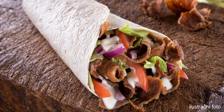 Kebab s hranolkami nebo v tortille i nápoj s sebou pro 1 nebo 2 osoby