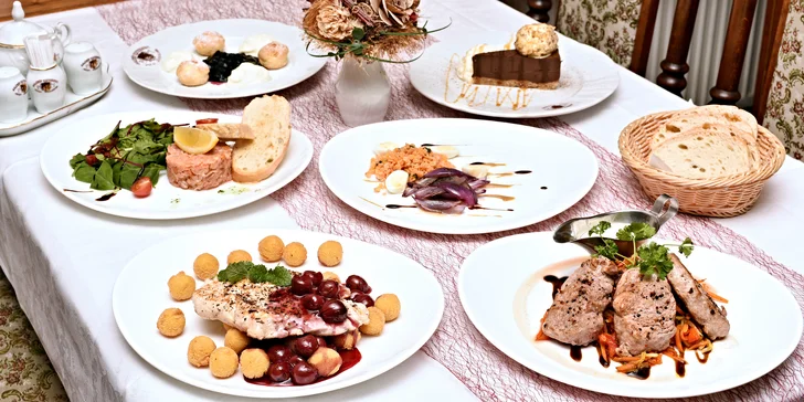 3chodové degustační menu pro 2 s výběrem jídel vždy ze 3 variant