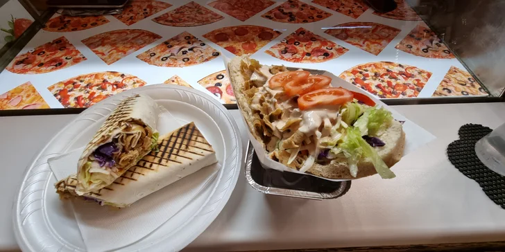Kebab, falafel či pizza ve Strašnicích s sebou: v tortille, pita chlebu i skupinová porce s nápojem