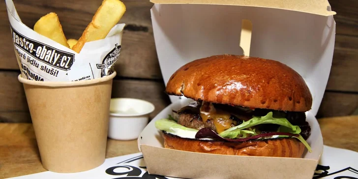 Burger menu podle výběru s domácími hranolky pro 1 i 2 osoby