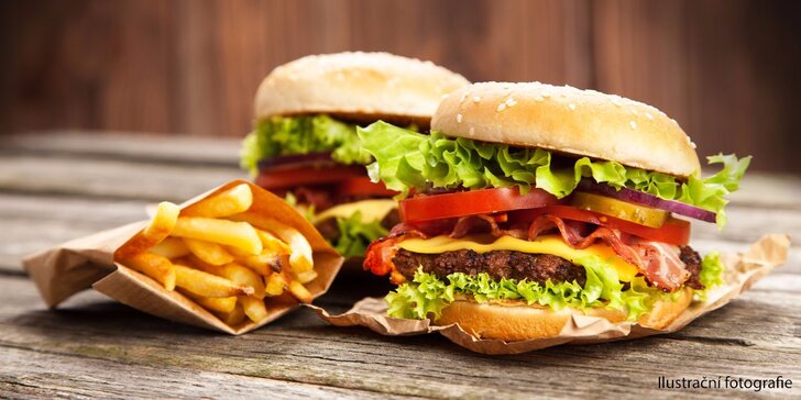 Vydatný 200g burger a hranolky pro 1 nebo pro 2 v restauraci Minigolf