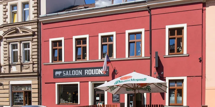 500g argentinský rump steak s přílohou i lahev červeného vína pro 2 osoby