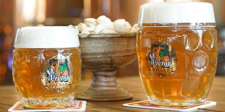 Posezení u piva až pro 8 osob: degustace v pivovaru Victor a odnos 2–8 litrů domů