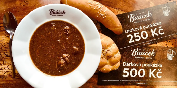 Otevřený voucher na celý sortiment řeznictví & bistra Bůůůček uzený v hodnotě 250 nebo 500 Kč