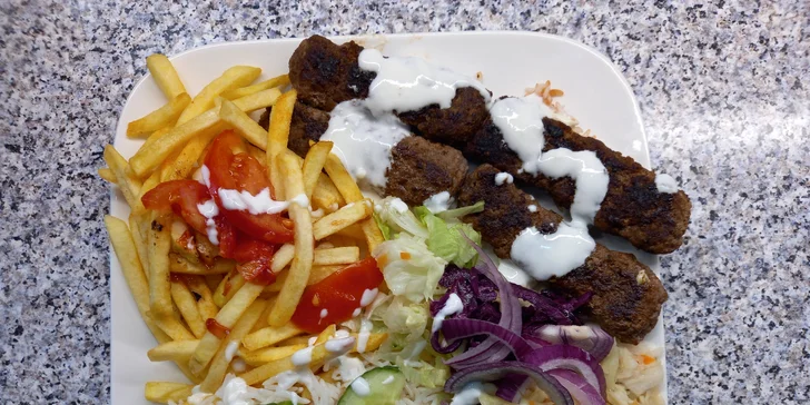 Šiš kebab, döner, dürüm i masový mix grill s přílohou pro 1 nebo 2 osoby