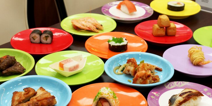 2hod. asijská hostina: running sushi plné dobrot pro dospělého i dítě