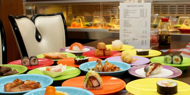 2hod. asijská hostina: running sushi plné dobrot pro dospělého i dítě