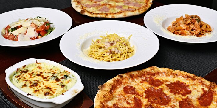 Itálie s sebou: výběr z mnoha druhů pizz, těstovin nebo salátů pro dva v Una Bella Canzone