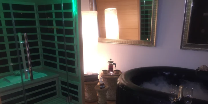 70–180 minut v privátní infrasauně a vířívce pro dva: relaxační hudba a aromaterapie