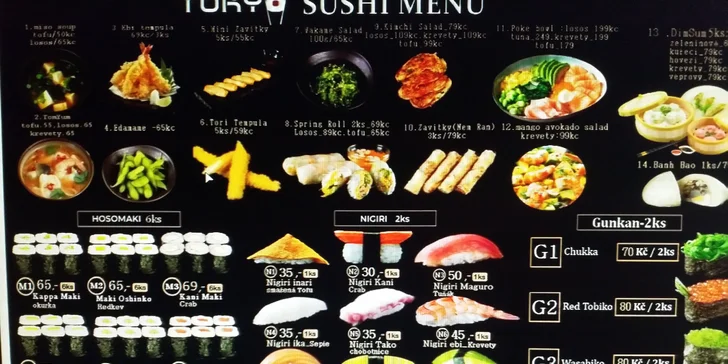 Pestré sushi sety s sebou: 24 ks nebo až 81 kousků i s polévkou a salátem