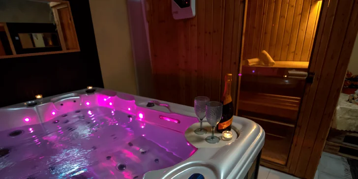 Relaxujte v soukromí: wellness s vířivkou a možností sauny na 60 minut i celou noc