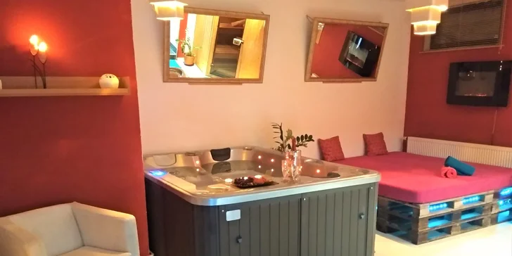 Relaxujte v soukromí: wellness s vířivkou a možností sauny na 60 minut i celou noc
