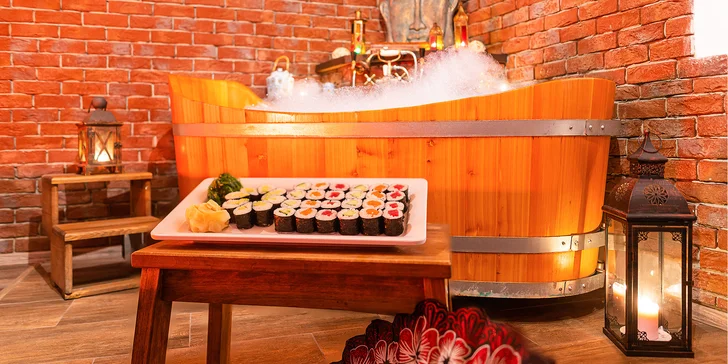 Jasmínová koupel pro pár i s možností sushi setu v Pivních a vinných lázních Stodolní
