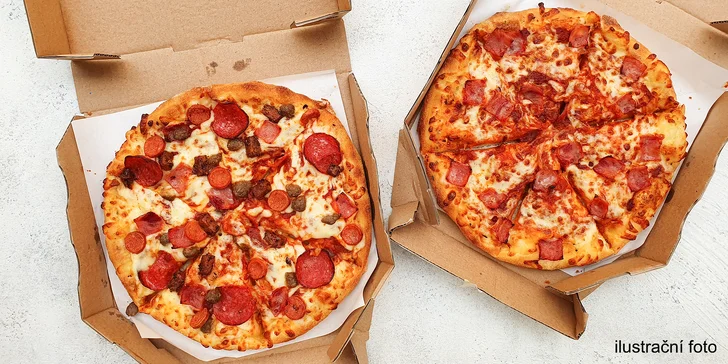 Dvě pizzy o průměru 45 cm s osobním vyzvednutím na provozovně