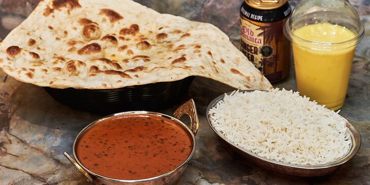 Indické degustační menu pro dva: polévka, butter chicken, dal a masala i lassi či zázvorové pivo