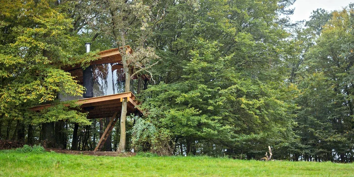 Romantika s výhledem na ovčí pastvu: treehouse s krásným krbem jen pro vás dva