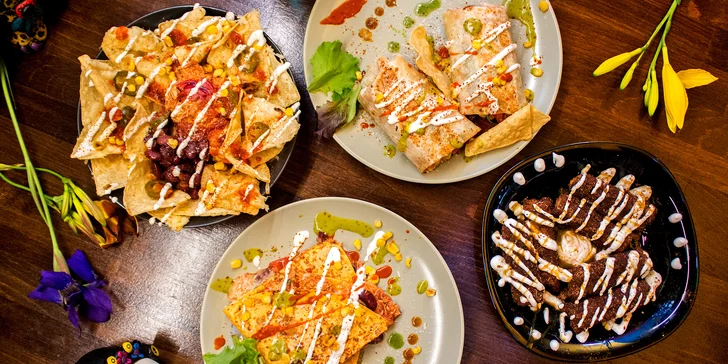 3chodové mexické menu pro 2 osoby k odnosu s sebou: nachos, burritos, quesadillas i dezert