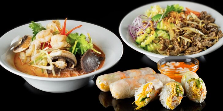 Vietnamské menu pro 1 nebo 2 osoby: jarní či letní závitky i bún bò nam bộ