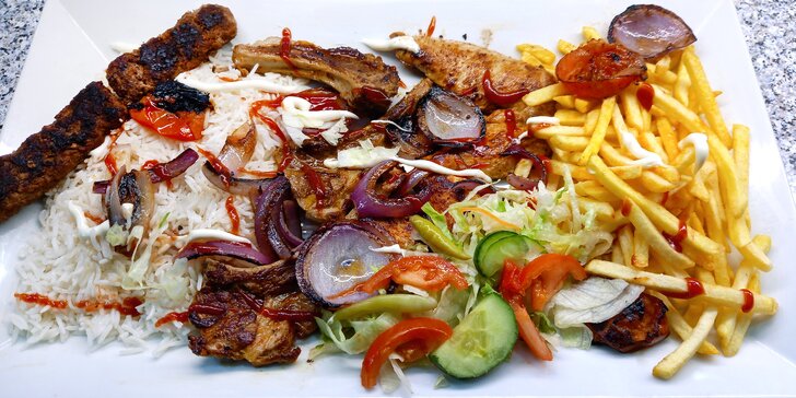 Šiš kebab, döner, dürüm i masový mix grill s přílohou pro 1 nebo 2 osoby