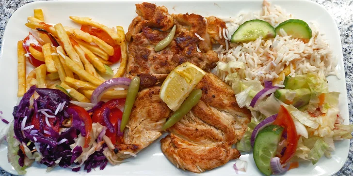 Šiš kebab, döner, dürüm i masový mix grill s přílohou pro 1 nebo 2 osoby