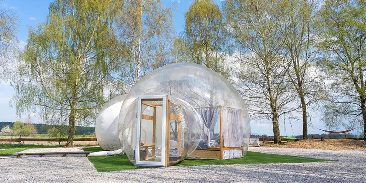 Parádní glamping V bublině: neomezený relax ve finské sauně a výhled na hvězdy