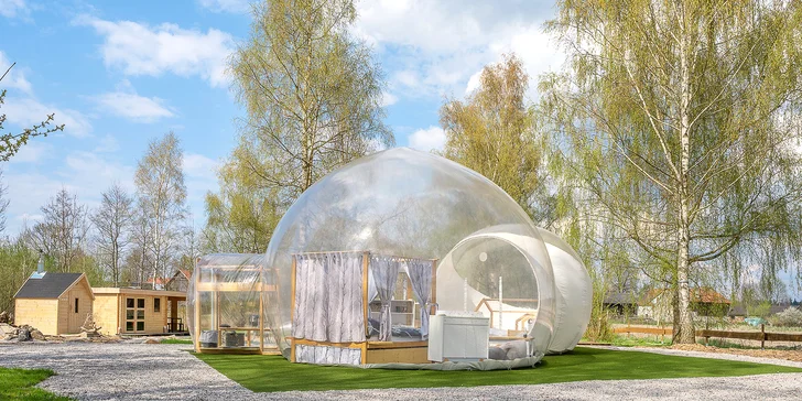 Parádní glamping V bublině: neomezený relax ve finské sauně a výhled na hvězdy