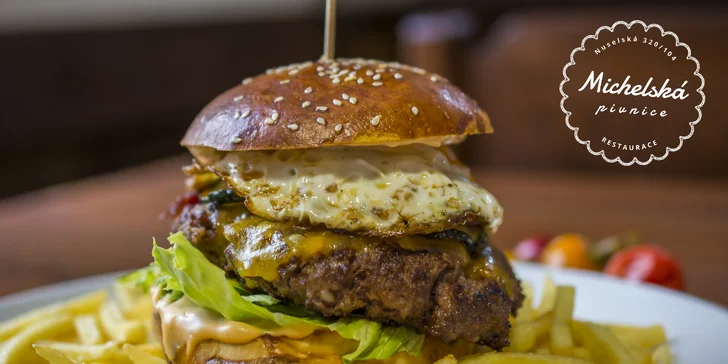 3chodové menu pro dva: hermelín, bramboráčky, burger či kuřecí prsa a palačinka