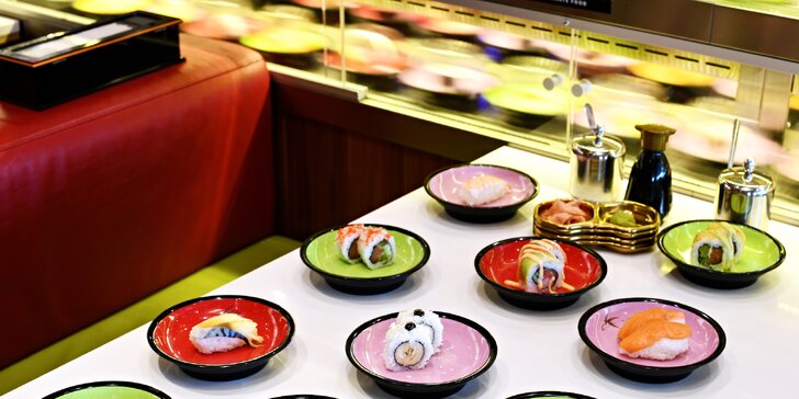 Running sushi v Galerii Harfa: hodinová hostina pro 1 nebo 2 osoby