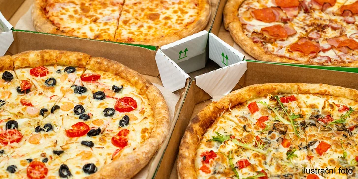 2 nebo 4 půlmetrové pizzy s rozvozem po Pardubicích: na výběr 23 druhů s rajčatovým i smetanovým základem