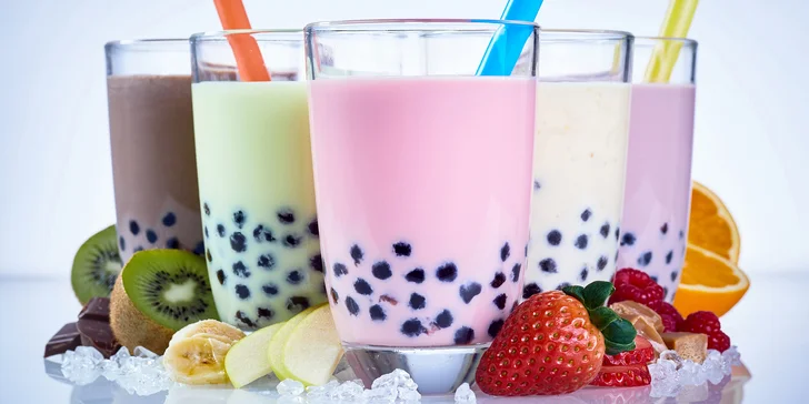 Veganské bubble tea i pro dva: 0,5 l ledového čaje s příchutí manga, broskve i matchy