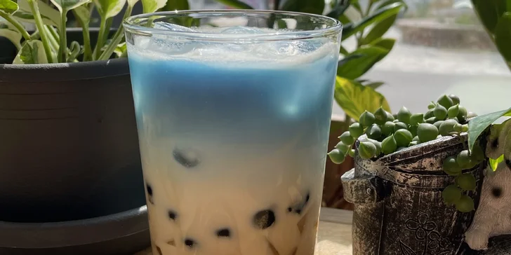 Veganské bubble tea i pro dva: 0,5 l ledového čaje s příchutí manga, broskve i matchy